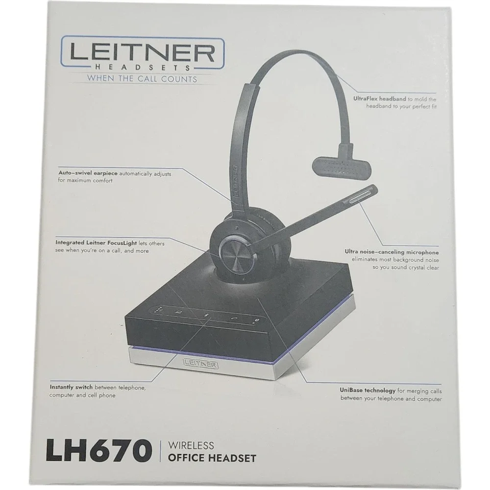 Leitner LH670 Wireless‎ Office Headset Single Ear Noise Canceling Bluetooth Base